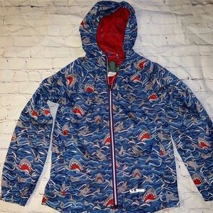 LL Bean Boys Blue Shark Discovery Rain Jacket Size 10